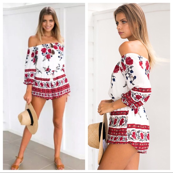 Haute Ellie Pants - ☀️Sale☀️Sweetwater Floral Off Shoulder Romper